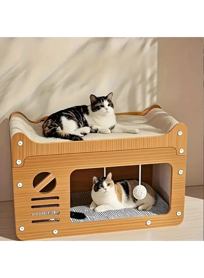 Large Cat Scratching Post And House Heavy Duty Cardboard Cat House With Scratching Posts Two Level Design Easy Assembly Space Saving Indoor Cat Furniture For Large Cats Sturdy Climbing Scratching And Resting Structure Ideal For Multi Cat Households Cat Scratchers For Indoor Cats Claw Maintenance Tool Durable Cardboard Pet Climbing Tower Cat House Bed Gym And Playful Furniture - Image 1