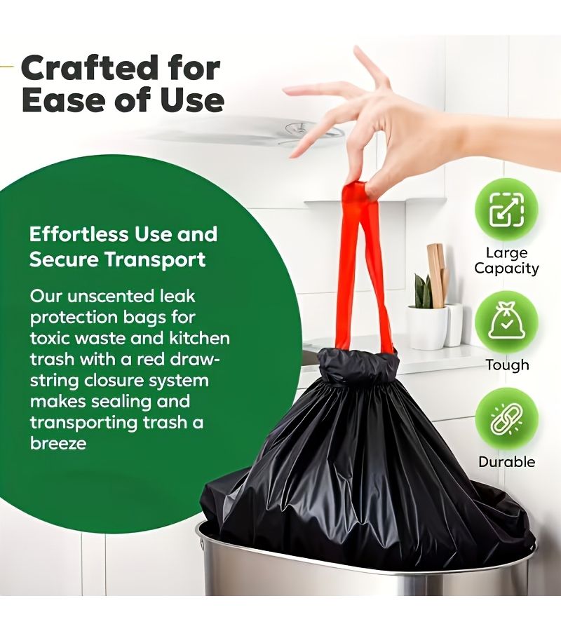 150 Durable Leak Resistant Black Drawstring Garbage Bags for 3 17 Gal Bins Home Office Kitchen Bathroom Outdoor Trash Can Use - Image 3