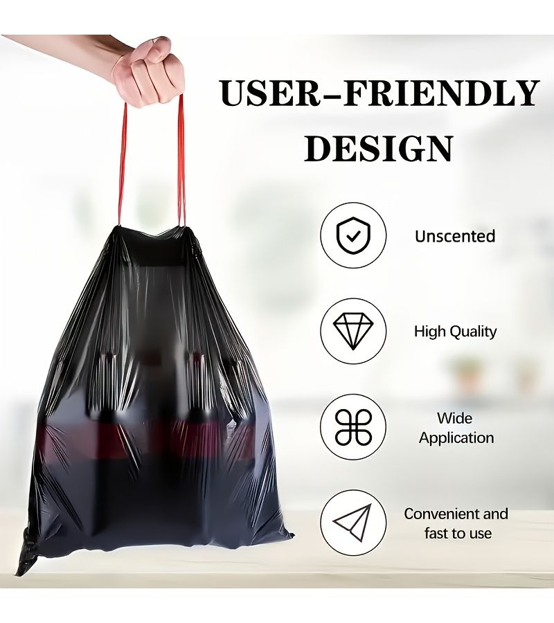 150 Durable Leak Resistant Black Drawstring Garbage Bags for 3 17 Gal Bins Home Office Kitchen Bathroom Outdoor Trash Can Use - Image 5