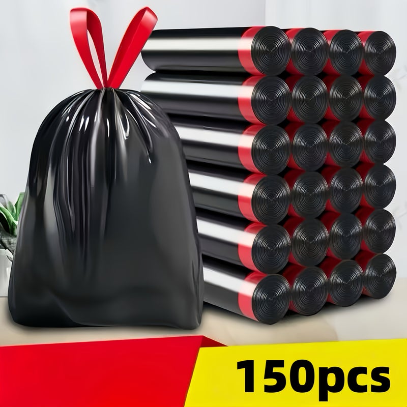 150 Durable Leak Resistant Black Drawstring Garbage Bags for 3 17 Gal Bins Home Office Kitchen Bathroom Outdoor Trash Can Use - Image 1