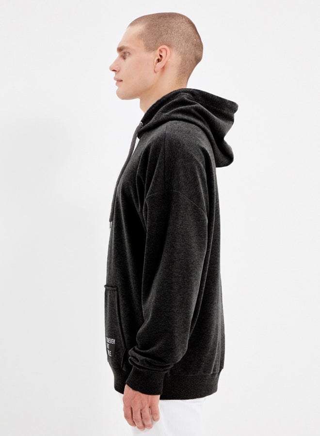 trendyol Smoke Oversize/Wide Cut Hooded Labeled Inside Fleece/Warm Sweatshirt TMNAW21SW2005 - Image 4