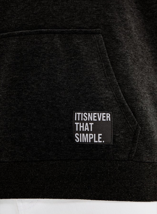 trendyol Smoke Oversize/Wide Cut Hooded Labeled Inside Fleece/Warm Sweatshirt TMNAW21SW2005 - Image 5