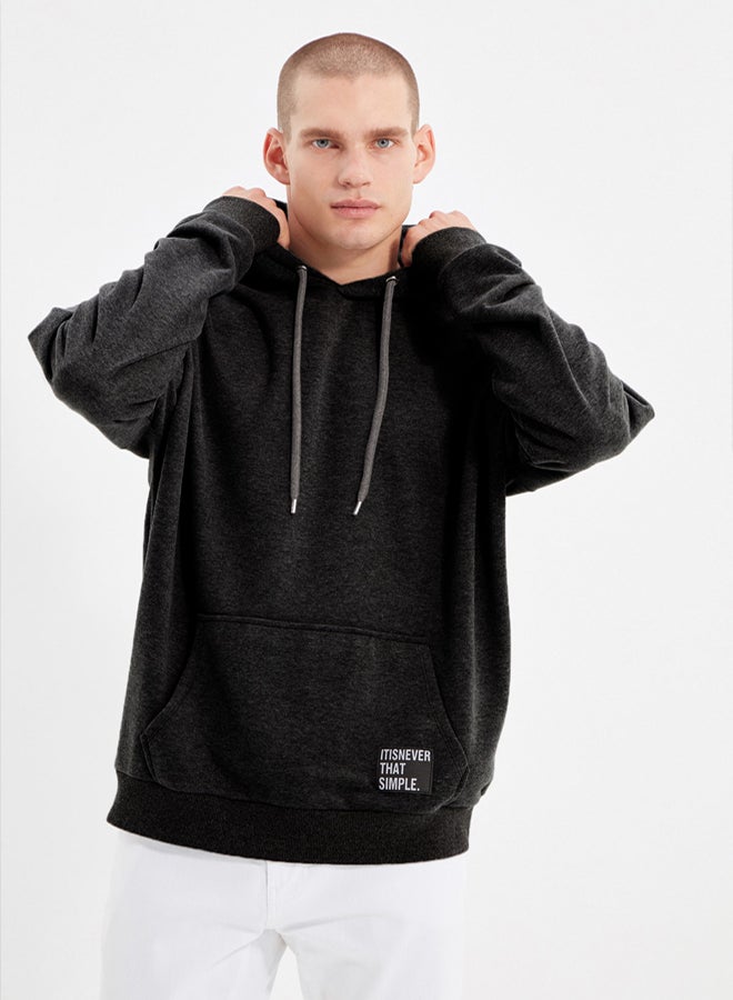 trendyol Smoke Oversize/Wide Cut Hooded Labeled Inside Fleece/Warm Sweatshirt TMNAW21SW2005 - Image 3