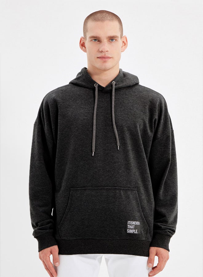 trendyol Smoke Oversize/Wide Cut Hooded Labeled Inside Fleece/Warm Sweatshirt TMNAW21SW2005 - Image 1