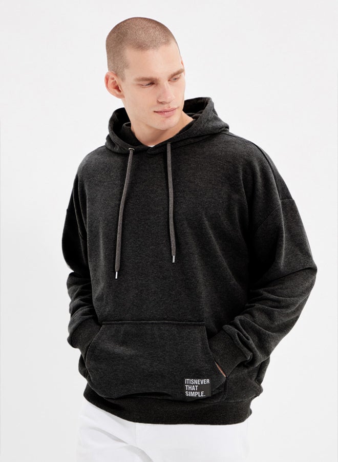 trendyol Smoke Oversize/Wide Cut Hooded Labeled Inside Fleece/Warm Sweatshirt TMNAW21SW2005 - Image 2