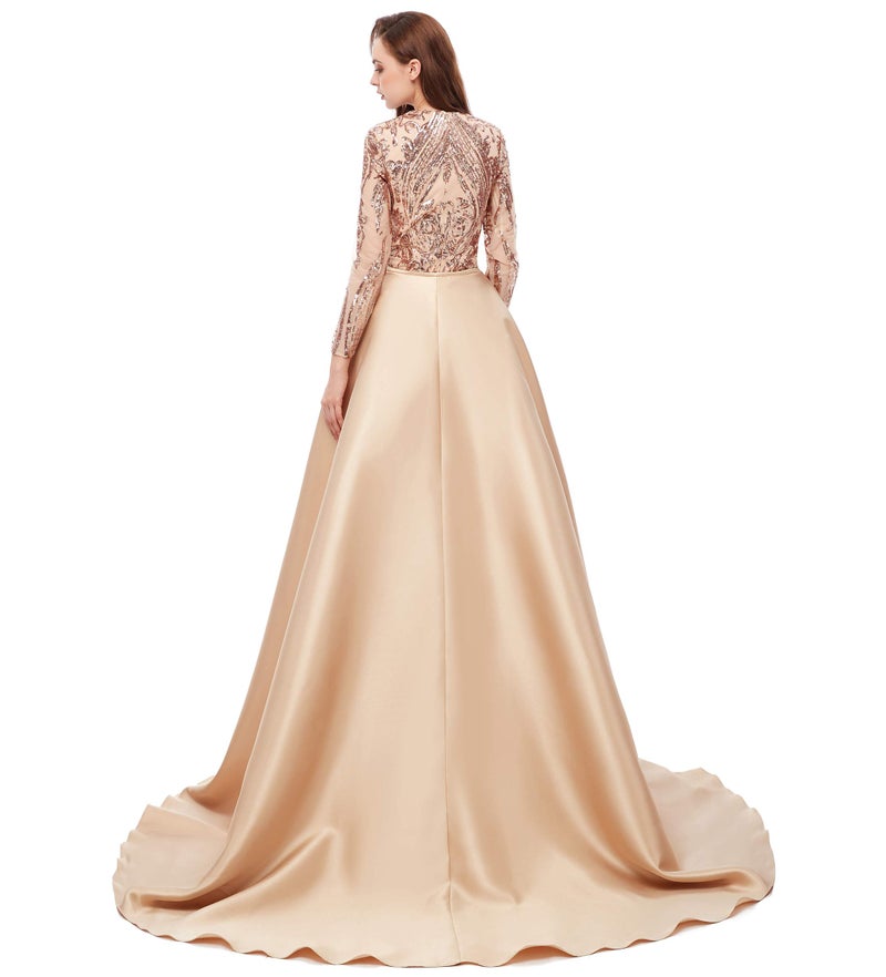 Ikerenwedding Satin Detachable Train for Wedding Prom Party Dress Sweep-Train Overskirt Champagne - Image 1