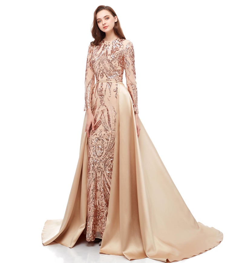 Ikerenwedding Satin Detachable Train for Wedding Prom Party Dress Sweep-Train Overskirt Champagne - Image 3