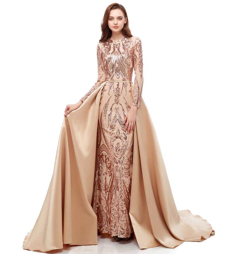 Ikerenwedding Satin Detachable Train for Wedding Prom Party Dress Sweep-Train Overskirt Champagne - Image 2