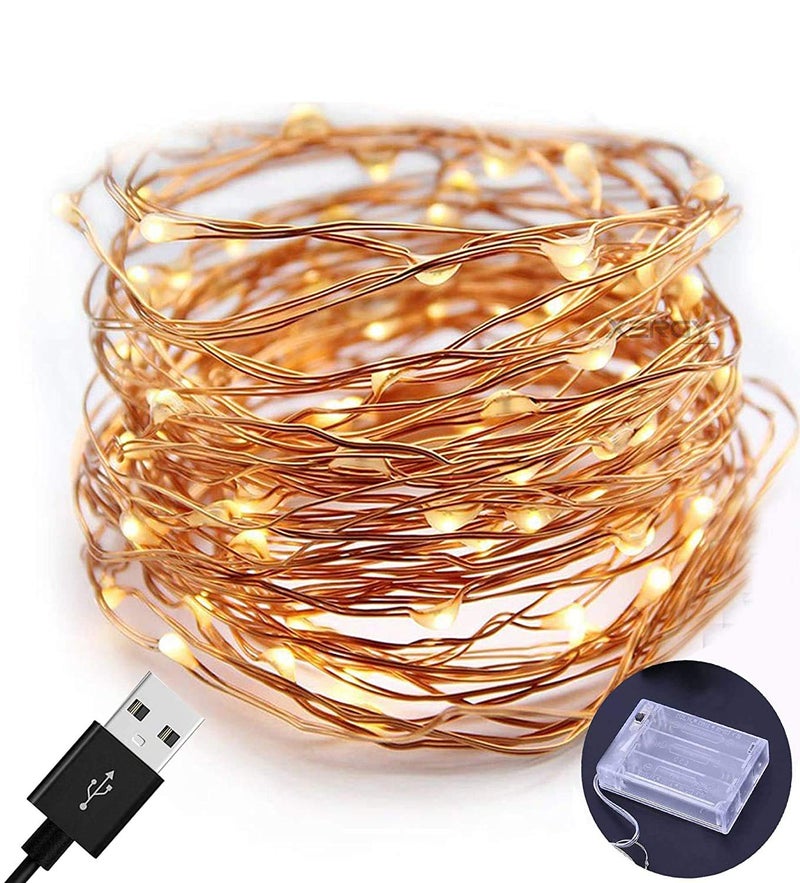 Lexton Lexton 5 Meter 50 LEDs LED Fairy String Lights USB Powered and 3 AA Battery Operated for Indoor Decorations Battery not Included Warm White Pack of 1 Standard Lex5mcopperUSBBattery  - Image 1