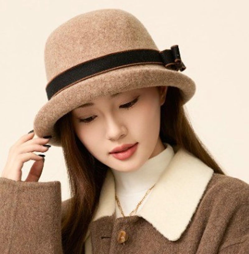 Pocadri Women Vintage Felt Cloche Hats Winter Fall Solid Fedora Bucket Caps Elegant Bowler Hat Bowknot - Image 2