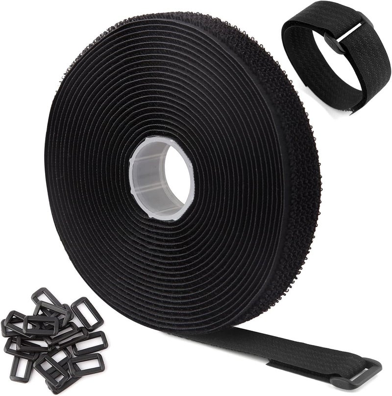 Honbuty 16Ft x 2CM Adjustable Cable Straps with Buckles Free Cut Length Black Reusable Fastening Cable Ties Hook and Loop Securing Strap for Cable Tidy Wire Management 5 Meter - Image 1