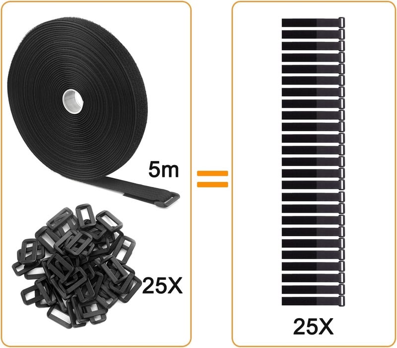 Honbuty 16Ft x 2CM Adjustable Cable Straps with Buckles Free Cut Length Black Reusable Fastening Cable Ties Hook and Loop Securing Strap for Cable Tidy Wire Management 5 Meter - Image 5