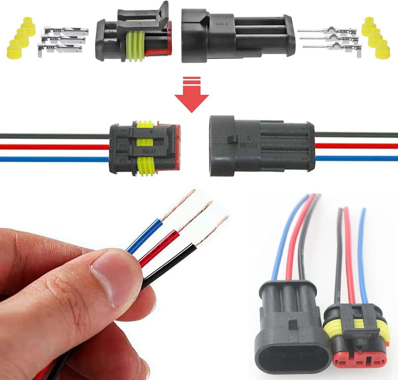 ZOZOE 5 مجموعة موصل سيارة 3 دبابيس موصل كهربائي مقاوم للماء، موصل ذكر وأنثى سلك 18 AWG لمقبس الشاحنة والدراجة النارية والقارب وغيرها من اتصالات الأسلاك - Image 4