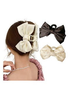Excefore Butterfly Hair Clips for Women, 2Pcs Black and White Silky Satin Large Butterfly Cute Hair Claw Hold Hair Jaw Clips Bowknot Hairpin  - Image 1