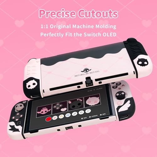 GeekShare Protective Case for Switch OLED ModelAntiScratch Slim Cover Case Compatible with Switch OLED Separable Soft Silicone Shell with 2 Thumb Grip Caps Sweetheart Skull - Image 3