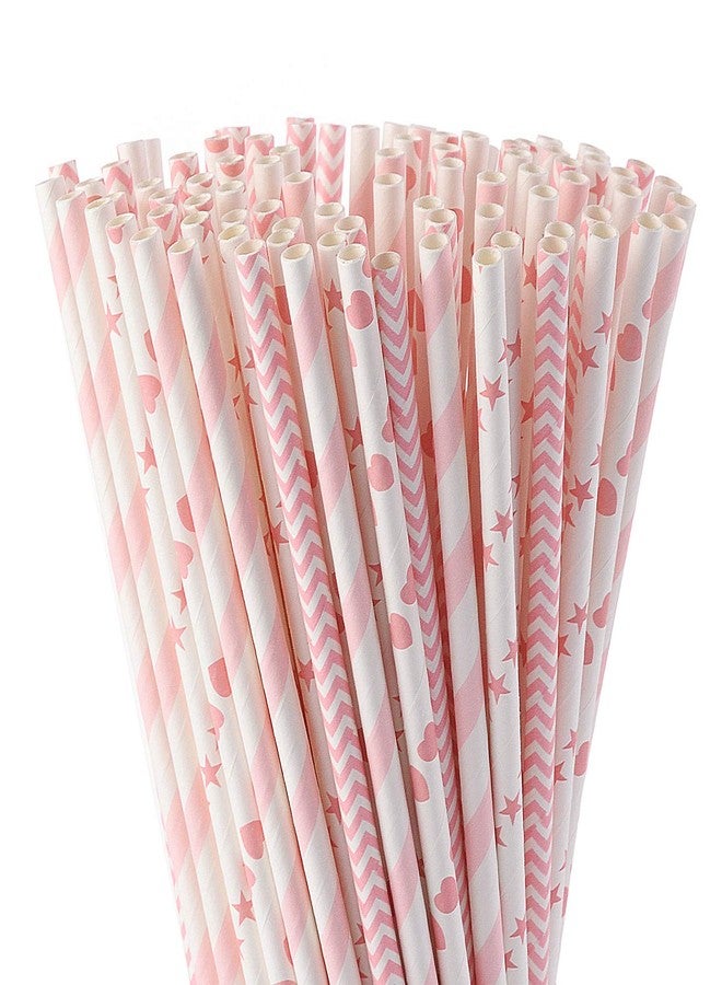 ALINK Biodegradable Pink Paper Straws, Pack of 100 Party Straws for Juice, Cocktail, Smoothies, Birthday, Wedding, Bridal/Baby Shower and Christmas Decorations - Image 1