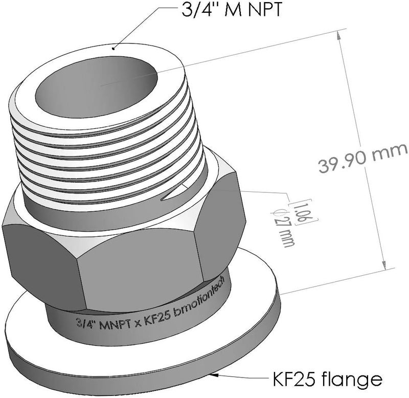 BROWNIAN MOTION TECHNOLOGY bmotiontech PTFE 3/4" 0.75" Male NPT to KF25 adapter fittings adapter interface MNPT to KF25 NW25 - Image 2