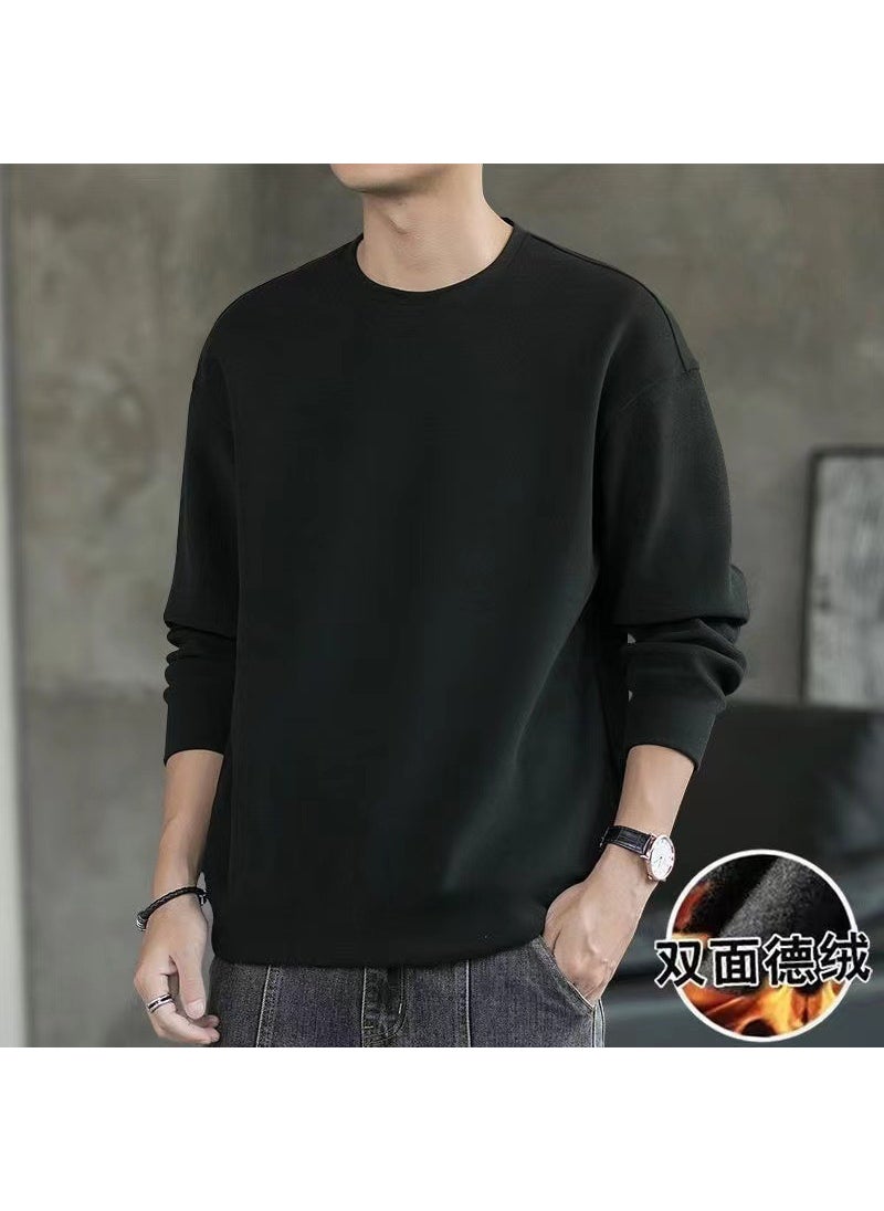 Generic - Double-Sided Velvet Long Sleeve T-Shirt for Men Black - Image 1