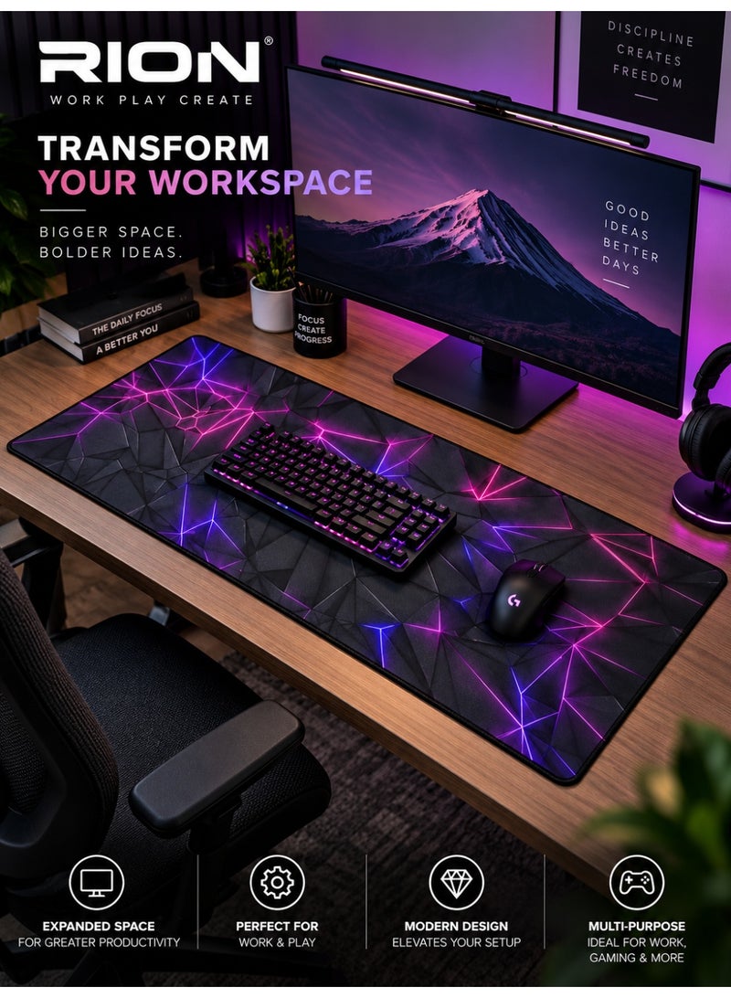 RION 3D Neon Crack Gaming Mouse Pad, Large Extended Desk Mat, Smooth Cloth Surface, Non-Slip Rubber Base, XXL Mousepad for PC, Laptop, Gaming, Office and Home - Image 3