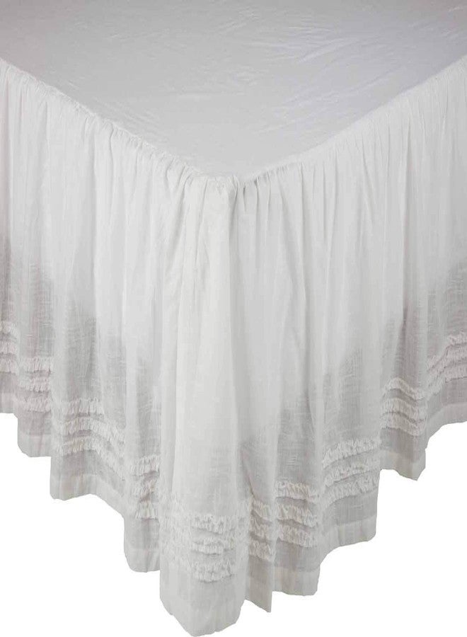 Piper Classics تنورة سرير كاثرين كينج مكشكشة بطول ١٦ بوصة، مصنوعة من قماش أبيض ناعم بملمس الكتان، بتصميم مزرعة عتيقة مجمعة، ومفروشات منزلية ريفية. - Image 2