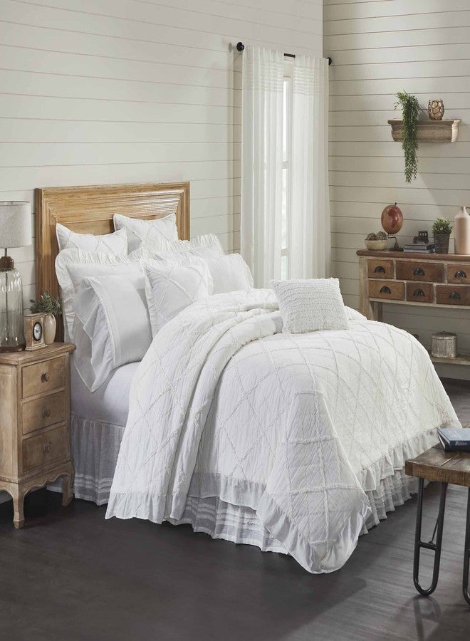 Piper Classics تنورة سرير كاثرين كينج مكشكشة بطول ١٦ بوصة، مصنوعة من قماش أبيض ناعم بملمس الكتان، بتصميم مزرعة عتيقة مجمعة، ومفروشات منزلية ريفية. - Image 4