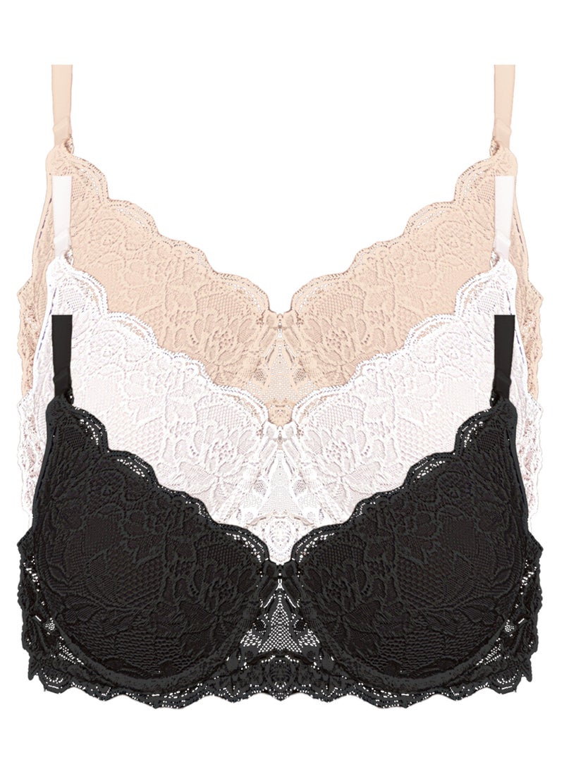 Dadoush Women's padded bra made of light and soft fabric, push-up bra with elegant lace embroidery - Image 2