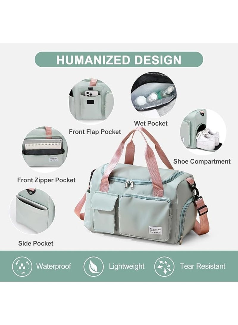 CHU DAI Travel Duffel Tote Bag,Travel Weekender Overnight Bags Women Carry On Bag Totes for Airplanes,Sports Gym Duffle with Trolley Sleeve, Pink/Green  - Image 3