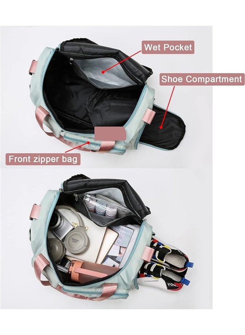 CHU DAI Travel Duffel Tote Bag,Travel Weekender Overnight Bags Women Carry On Bag Totes for Airplanes,Sports Gym Duffle with Trolley Sleeve, Pink/Green  - Image 5