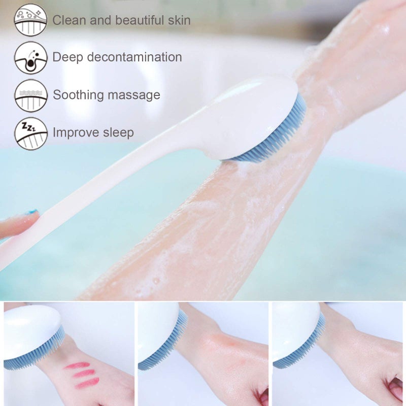 V-TOP Back Scrubber for Shower, Silicone Body Scrubber Long Handle with Soft Bristles, Bath Body Washer Shower Exfoliator Brush for Men and Women, BPA Free, Non-Slip - Image 5