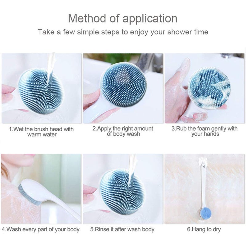 V-TOP Back Scrubber for Shower, Silicone Body Scrubber Long Handle with Soft Bristles, Bath Body Washer Shower Exfoliator Brush for Men and Women, BPA Free, Non-Slip - Image 4