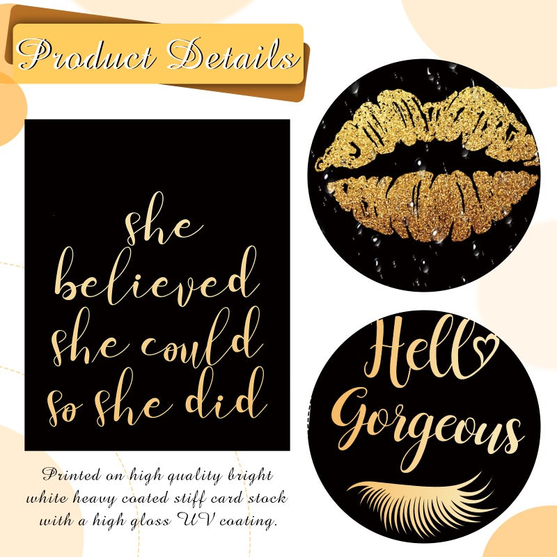 Clabby 6 Pcs Black Gold Wall Art Decor Posters Inspirational Wall Poster Boss Lady Motivational Saying 8" x 10" Print Decor Unframed Motivational Print for Women Bedroom Living Room - Image 3