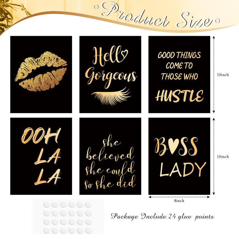 Clabby 6 Pcs Black Gold Wall Art Decor Posters Inspirational Wall Poster Boss Lady Motivational Saying 8" x 10" Print Decor Unframed Motivational Print for Women Bedroom Living Room - Image 2