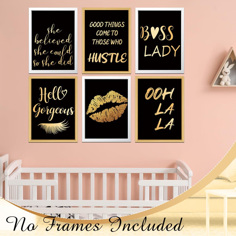 Clabby 6 Pcs Black Gold Wall Art Decor Posters Inspirational Wall Poster Boss Lady Motivational Saying 8" x 10" Print Decor Unframed Motivational Print for Women Bedroom Living Room - Image 4