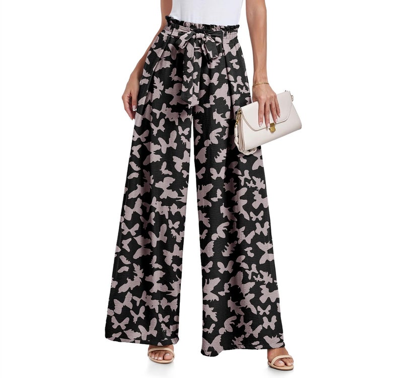 Lepunuo Women High Waist Casual Wide Leg Long Palazzo Pants Butterfly Trousers - Image 1