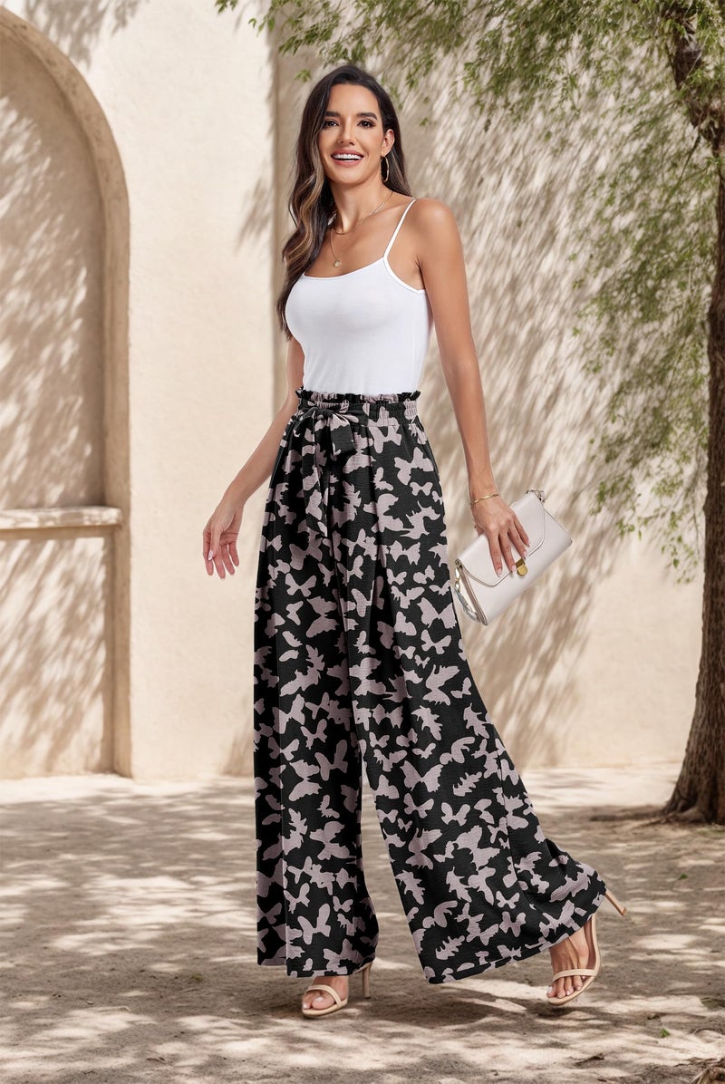 Lepunuo Women High Waist Casual Wide Leg Long Palazzo Pants Butterfly Trousers - Image 2