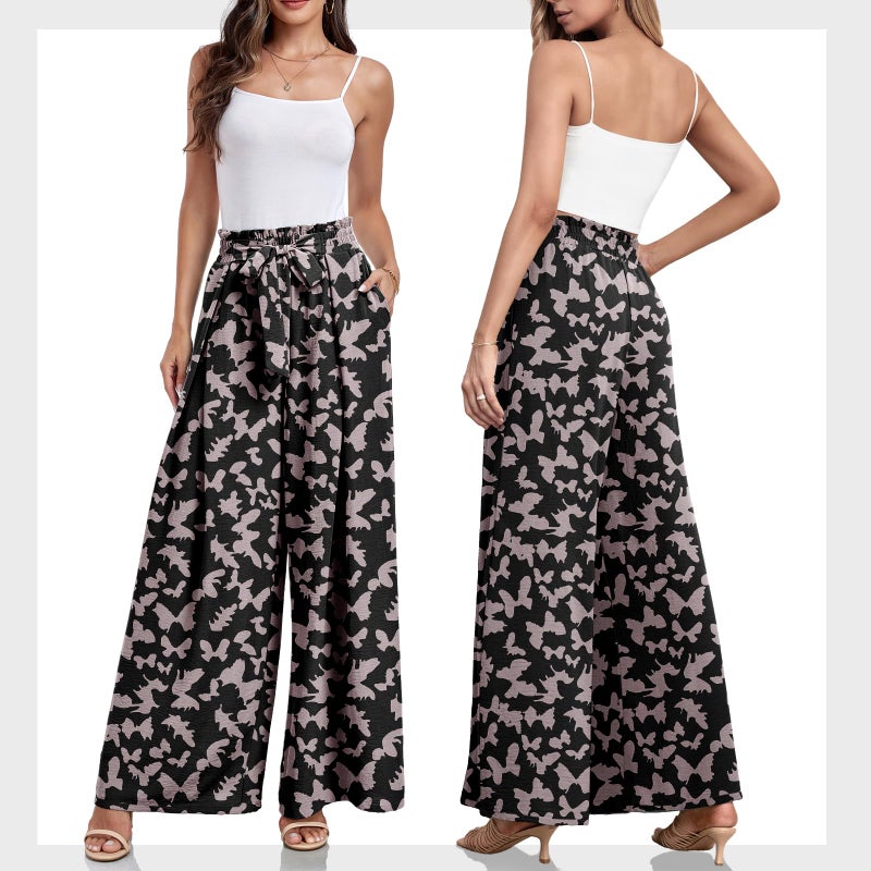 Lepunuo Women High Waist Casual Wide Leg Long Palazzo Pants Butterfly Trousers - Image 5