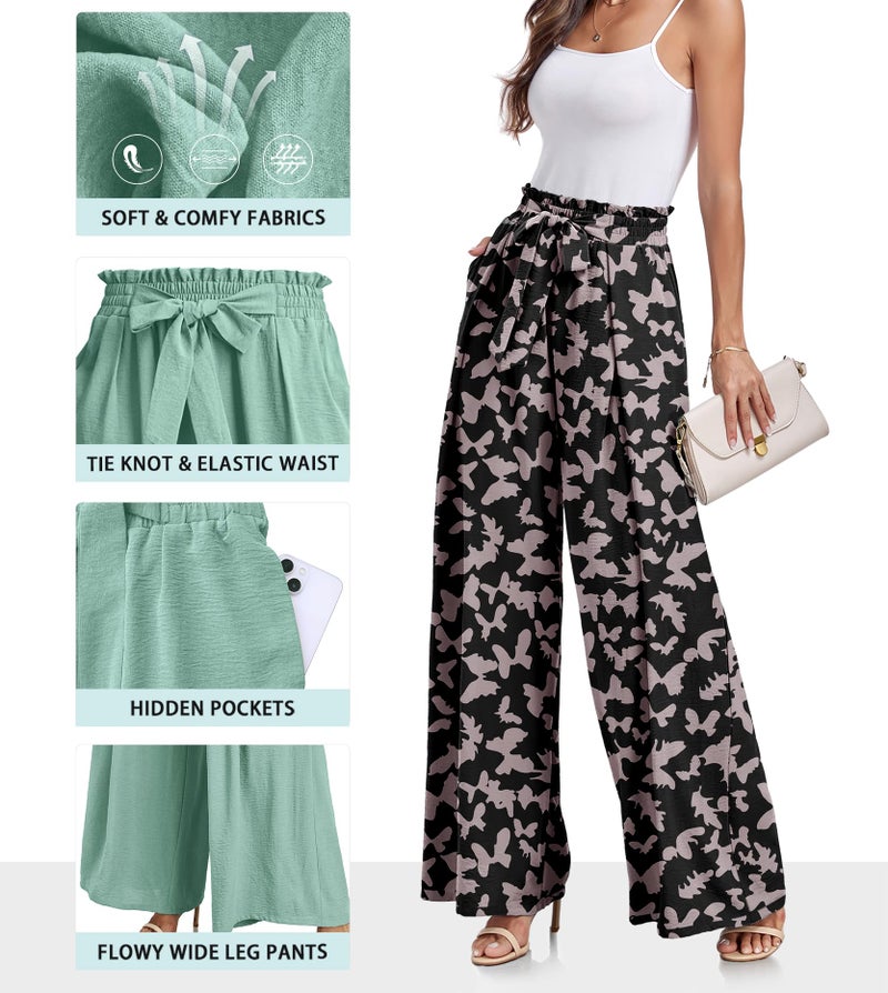 Lepunuo Women High Waist Casual Wide Leg Long Palazzo Pants Butterfly Trousers - Image 3