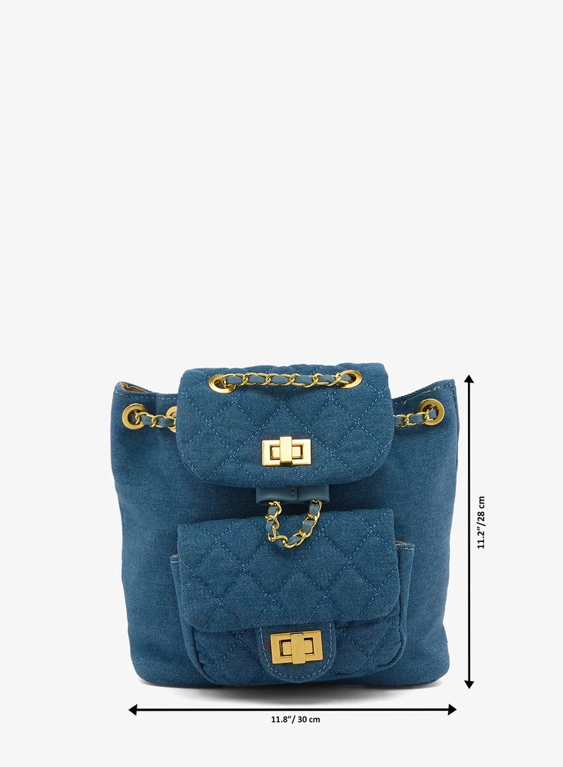 Ella Blue Denim Quilted Backpack For School And Travel for Women | Best Price UAE