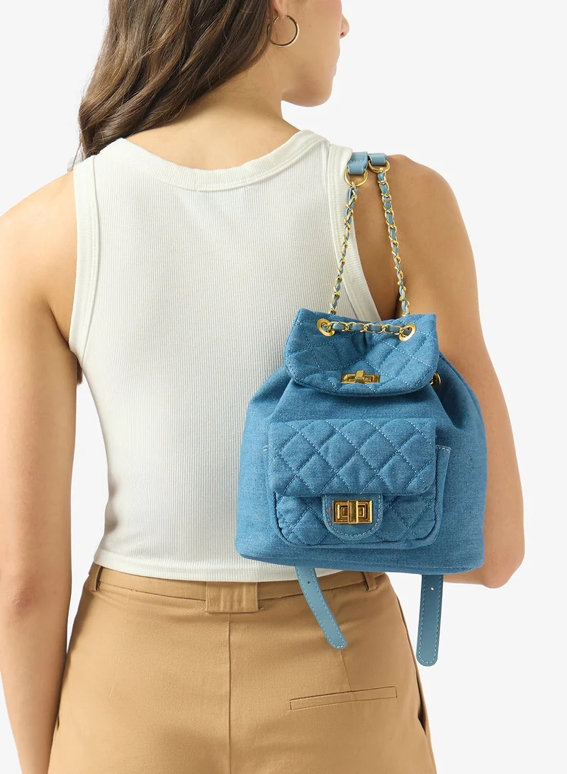 Denim Quilted Backpack For School And Travel