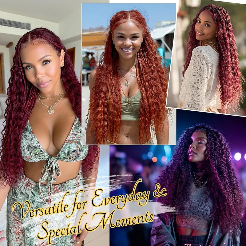 BARSDAR Ocean Wave Crochet Braiding Hair, 55 cm 6 Packs Deep Wave GoGo Curl Crochet Hair for Women Synthetic Boho Braids Long Wavy Curly Braids Hair Extension – Black Ombre Copper Red - Image 5