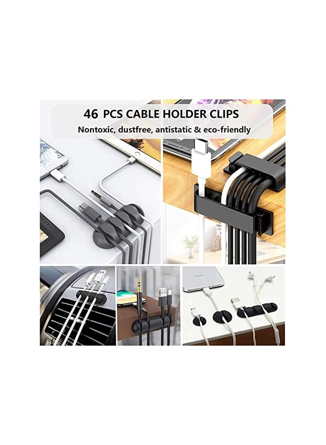 promass 192 PCS Cable Management Kit 4 Wire Organizer Sleeve,11 Cable Holder,35Cord Clips 10+2 Roll Cable Organizer Straps and 100 Fastening Cable Ties for Computer TV Under Desk - Image 2