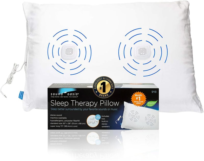 Sound Oasis Sound Oasis Sleep Therapy Pillow, 2 Hi-Fidelity, Ultra-Thin Stereo Speakers, Vol. Control, Connect to Sound Source, Fall Asleep Wake Up Refreshed, Sleep, Relax, Manage Tinnitus, Comfortable & Soft. 