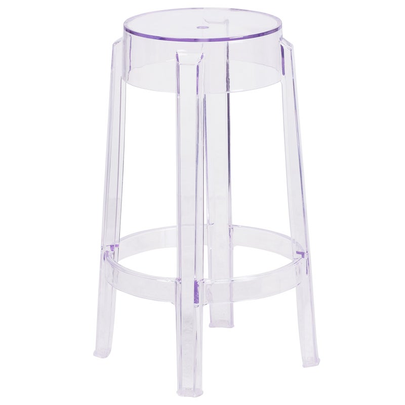 Flash Furniture Flash Furniture Laney 2575 IndoorOutdoor Counter Height Transparent Dining Stool with Foot Ring Stackable Ghost Counter Height Stool Transparent 