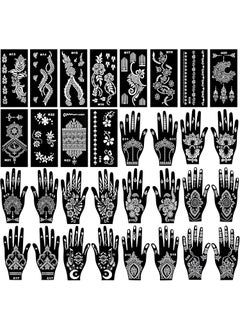 Kotbs Henna Tattoo Stencils Kit, 12-Sheet Flower Henna Stencils for Hand Forearm Leg Body Glitter Airbrush DIY and 20-Sheet Henna Stencils for Hands Reusable 