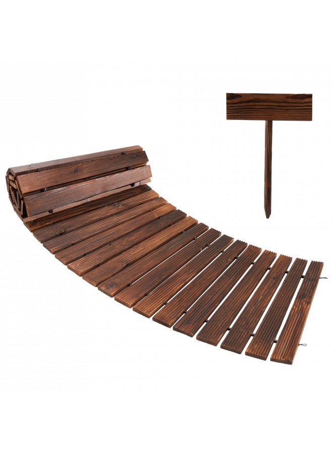 Spurgehom 8FT Wooden Garden Pathway Curved Outdoor Walkway Roll Out Cedar Wood Patio Flooring Path Decorative Lawn Patio Pavers Boardwalk Beach Wedding Party (Brown) - Image 1