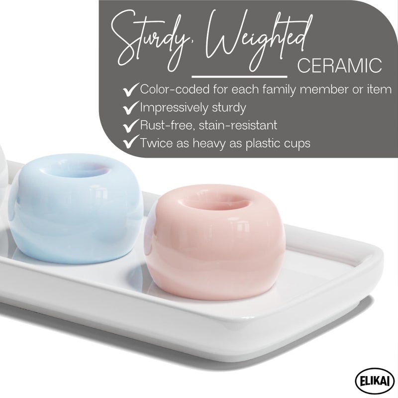 ELIKAI Small Toothbrush Holder for Bathrooms with Tray, Standing Ceramic Toothbrush Holder for Bathroom(4 Holders) - Image 5