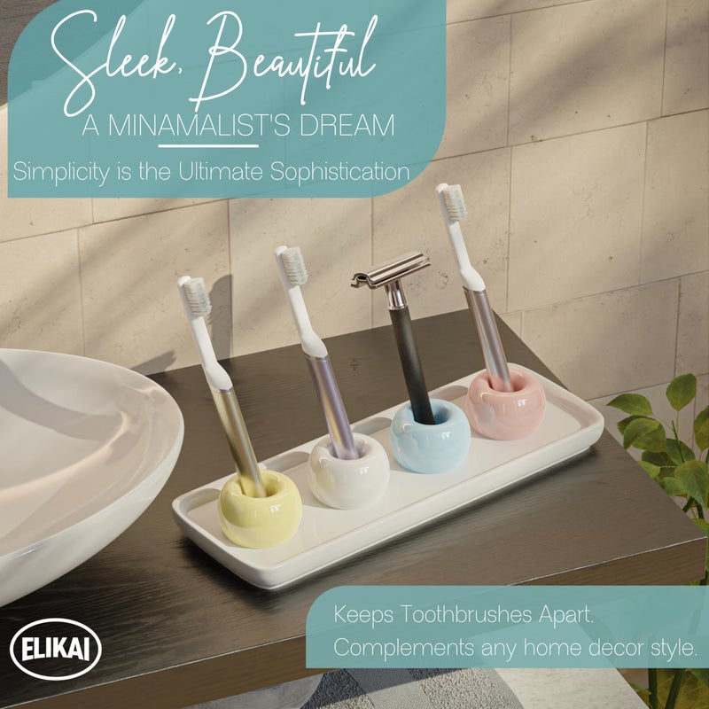 ELIKAI Small Toothbrush Holder for Bathrooms with Tray, Standing Ceramic Toothbrush Holder for Bathroom(4 Holders) - Image 2