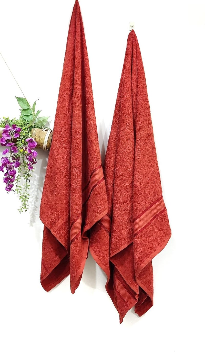 Caslino Pure Cotton Bath Towels Pack of 2 Soft and Absorbent 70 x 140 cm 400 GSM Large Size Towel for Women Men Pack of 2 Red - Image 4