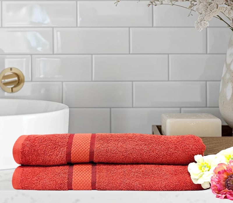 Caslino Pure Cotton Bath Towels Pack of 2 Soft and Absorbent 70 x 140 cm 400 GSM Large Size Towel for Women Men Pack of 2 Red - Image 2