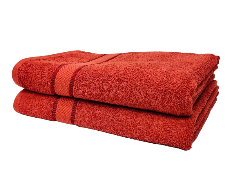 Caslino Pure Cotton Bath Towels Pack of 2 Soft and Absorbent 70 x 140 cm 400 GSM Large Size Towel for Women Men Pack of 2 Red - Image 1